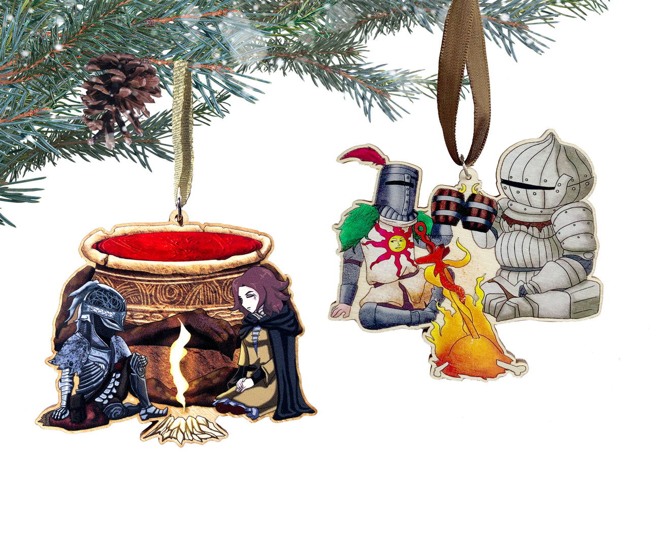 Sunbros and Lands Between - Wooden Christmas Ornament Set